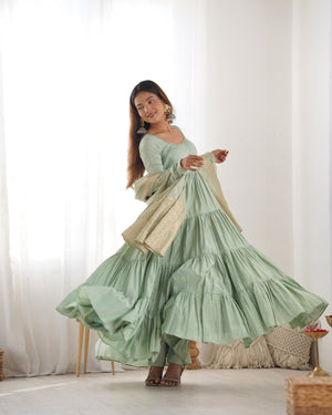 Roman Chanderi Silk Embroidered Anarkali Set – Sea Green