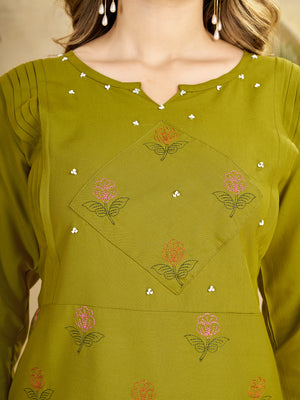 Heavy Rayon Embroidered Co-Ords Set – Mehndi