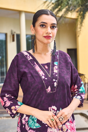 Pure Cotton Printed Co-Ords Set – Purple