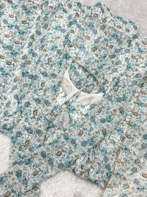 Heavy Orange Chiffon Floral Print Printed Anarkali Set – White Blue