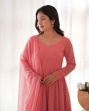 Georgette Embroidered Anarkali Set – Peach