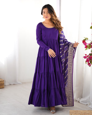 Roman Chanderi Silk Embroidered Anarkali Set – Blue