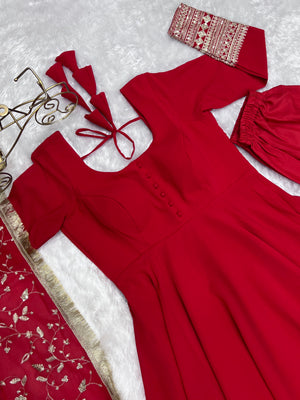 Georgette Embroidered Gown Set – Orange