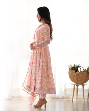 Heavy Orange Chiffon Floral Print Printed Anarkali Set – Pink Floral