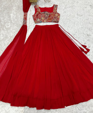 Georgette Designer Lehenga Set – Red