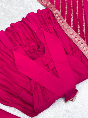 Roman Chanderi Silk Embroidered Anarkali Set – Red