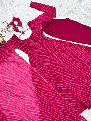 Georgette Printed Anarkali Set – Rani Pink