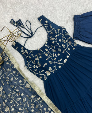 Georgette Embroidered Anarkali Set – Blue
