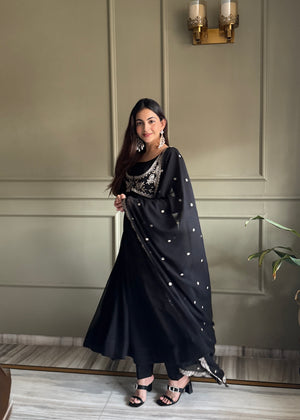 Georgette Embroidered Anarkali Set – Black