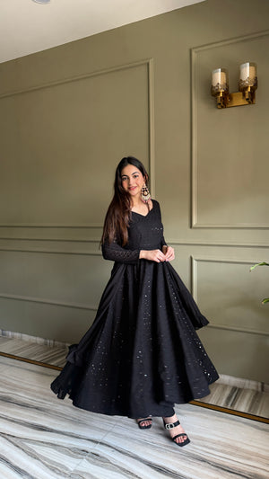 Georgette Embroidered Anarkali Set – Black