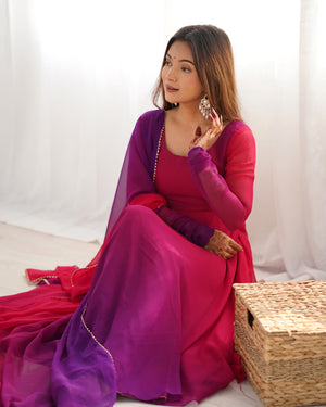 Georgette Designer Anarkali Set – Dark Pink