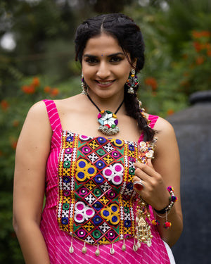 Navratri Rani Pink Kurti Lehenga Set