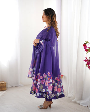 Organza Silk Printed Anarkali Set – Purple