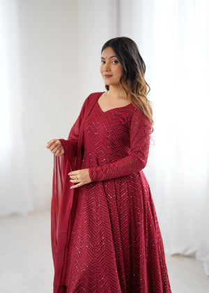 Georgette Embroidered Anarkali Set – Maroon