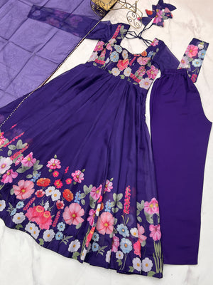 Organza Silk Printed Anarkali Set – Purple