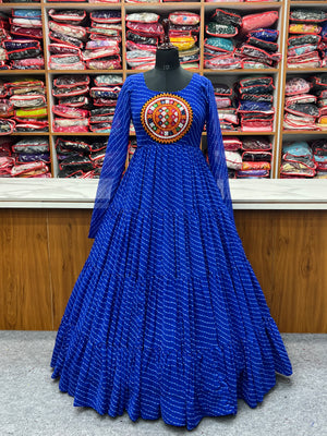 Georgette Printed Gown Set – Blue