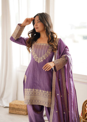 Vichitra Silk Embroidered Farshi Salwar Set – Onion Pink