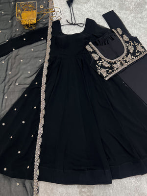 Georgette Embroidered Anarkali Set – Black