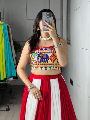 Navratri Red White Laal Leher Lehenga Set