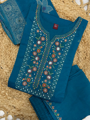 Pure Viscose Mango Silk Embroidered Straight Kurti Set – Firozi