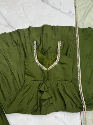 Roman Chanderi Silk Embroidered Anarkali Set – Mehndi