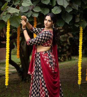 Navratri Black Satira Lehenga Set