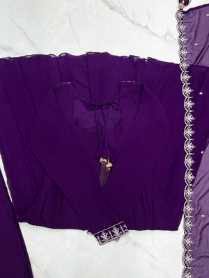 Georgette Embroidered Anarkali Set – Purple