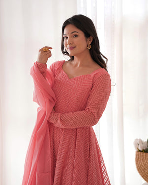 Georgette Embroidered Anarkali Set – Peach