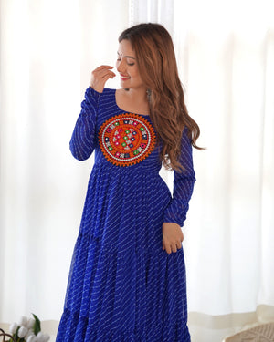 Georgette Printed Gown Set – Blue