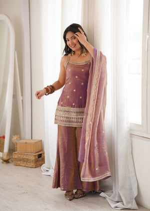 Frendy Silk Embroidered Bell Bottom Set – Wine