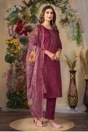 Roman Silk Embroidered Straight Kurti Set – Cerise