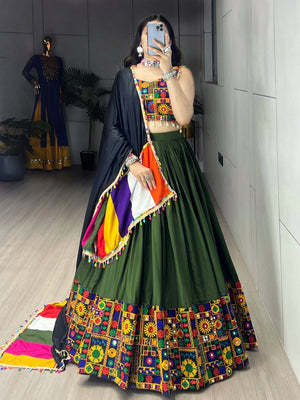 Navratri Mehendi Gamthi Mirror Work Lehenga Set