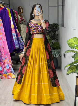 Navratri Mustard Lehenga With Kurti Lehenga Set