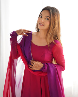 Georgette Designer Anarkali Set – Dark Pink