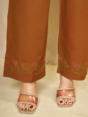 Heavy Rayon Embroidered Co-Ords Set – Coffee