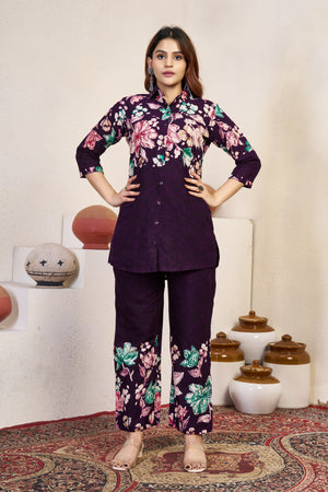 Pure Cotton Printed Co-Ords Set – Purple