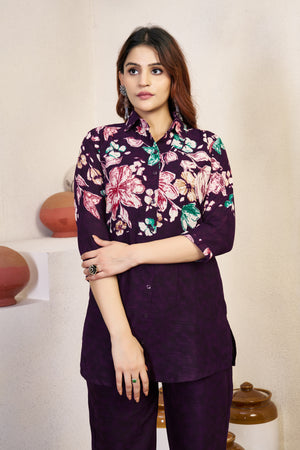 Pure Cotton Printed Co-Ords Set – Purple