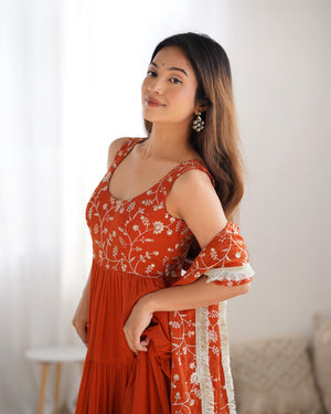 Georgette Embroidered Anarkali Set – Orange