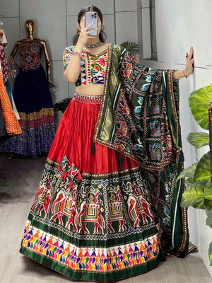 Navratri Red Patola Lehenga Set - Blouse Unstitched