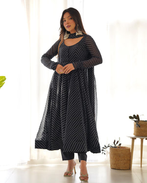 Georgette Printed Anarkali Set – Black