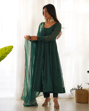 Georgette Printed Anarkali Set – Bottle Green