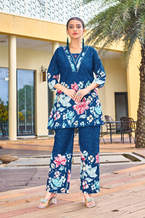 Pure Cotton Printed Co-Ords Set – Blue
