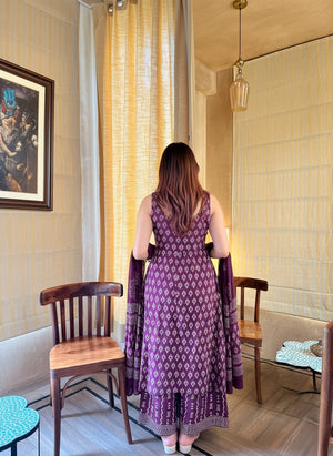 Rayon Slub Printed Kurta Pant Dupatta Set – Purple