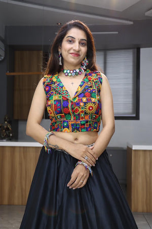 Navratri Black Rayon Cotton Lehenga Set