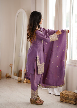 Vichitra Silk Embroidered Farshi Salwar Set – Onion Pink