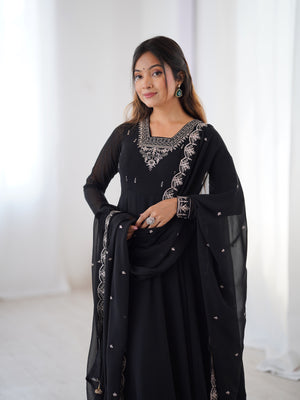 Georgette Embroidered Anarkali Set – Black