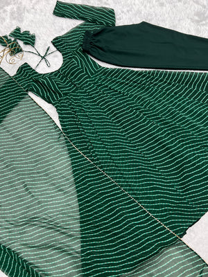 Georgette Printed Anarkali Set – Bottle Green