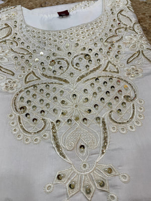 Heavy Viscose Roman Embroidered Straight Kurti Set – White