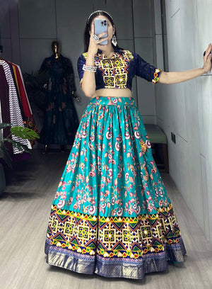 Navratri Firozi Floral Lehenga Set