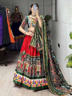 Navratri Red Patola Lehenga Set - Blouse Unstitched
